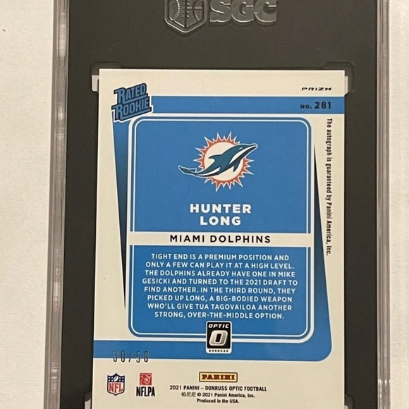 2021 DONRUSS OPTIC #281 HUNTER LONG AUTOGRAPHED HOLO PRIZM 30/50 - Picture 2 of 2